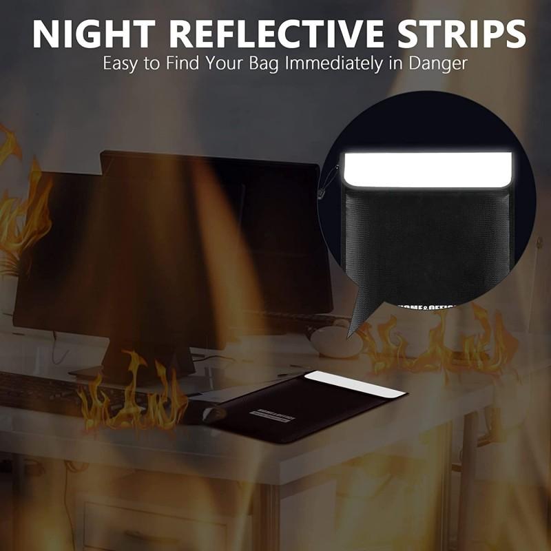 Two Pockets Fireproof Document Bag (2000℉), 15”x 11”Waterproof Fireproof Money Bag for Cash with Zipper, Important Document Storage Organizer for Valuables, Legal Documents Safe