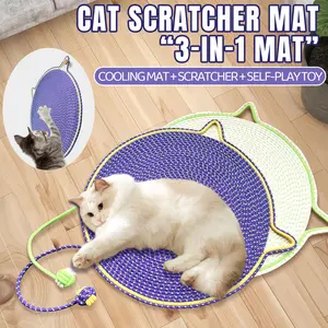 Multi-Functional Cat Mat, Self-Play Ball Toy, Sleeping Pad, Washable, Durable, No Shedding, Natural Cotton Rope, 23.6-Inch Round Floor Mat, Wall Couch & Furniture Protection, Christmas Gift for Cats Calming dog bed