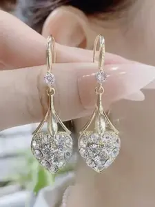 2026 New Elegant Light Luxury Heart Full Diamond Earrings, Classic Fashion High-End Versatile Ear Hooks, Stylish Jewelry for All Occasions