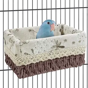 Bird Nest Parrot House Birds Sleeping Bed Straw Weave All Season Hanging Hammock Snuggle Hut Birdcage Accessories for Parakeets Budgies Cockatiels Conures Quaker Parrot (Grey)