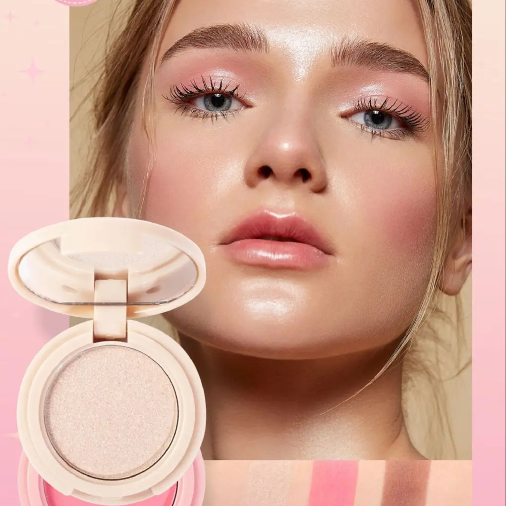 Handaiyan Highlighter Contour Palette All-In-One Glitter Face Brightening Glow Fine Sparkle Blush Trio, Makeup Essentials Beauty Cosmetics for Flawless Look