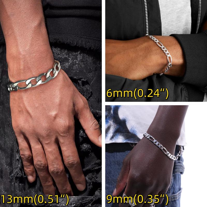 PROSTEEL Figaro Chain Link Bracelet Stainless Steel Stylish Men's Smooth Link Chain Width 6mm/9mm/13mm Hip Hop Chunky Jewelry For Men Women Gift Box PROSTEEL Figaro Chain Link Bracelet Stainless Steel Stylish Men's Smooth Link Chain Width 6mm/9mm/13mm Hip Hop Chunky Jewelry For Men Women Gift Box