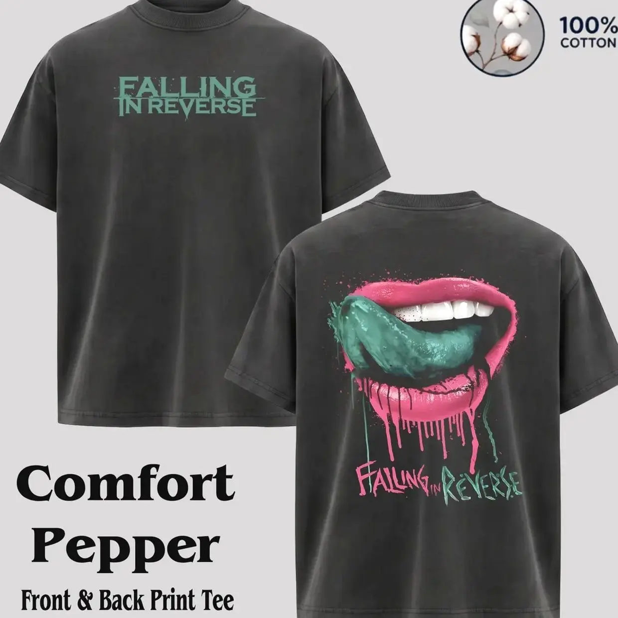 Falling in Reverse Tops for Men, Red Reaper Graphic Cotton Hoodie & T-Shirt Set, Emo Alt Metal Streetwear for Valentines Day, Tshirt KIA