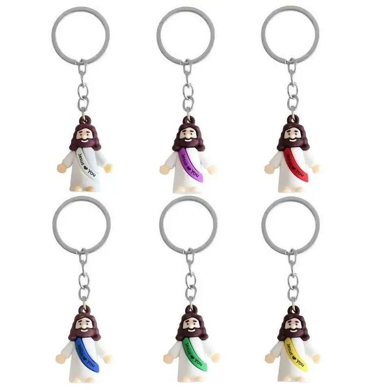 6 Piece Set Jesus Statue Keychains, Colorful Miniature Figurines Keychain Figure for Hide-And-Seek Games, Easter Egg Filler Religious Gifts, Keychain Surprise Collectibles, Keychain Included