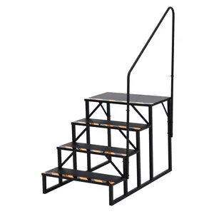 4 Step RV Stairs with Handrail & Non-Skid Tapes, Portable Outdoor Step Ladder for 5th Wheel Trailers, Travel Campers, Mobile Homes, Hot Tubs, Porches