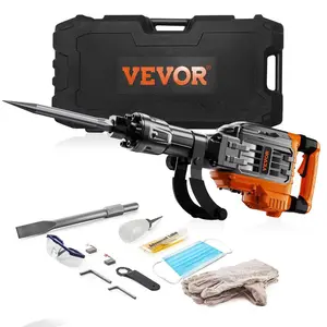 fathersdaygift VEVOR Demolition Jack Hammer, 3500W Jack Hammer Concrete Breaker, 2pcs Chisel with Gloves 360C Swiveling Front Handle for Trenching, 1900 BPM Heavy Duty Electric Jack Hammer, Black