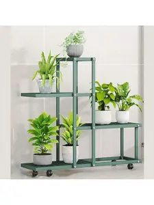 Green-S Plant Stand With Wheels For Indoor Plants,Tiered Plant Shelf Corner Ladder Plant Holder,Multiple Planter Rack Organizer For Window Garden Balcony Patio Living Room