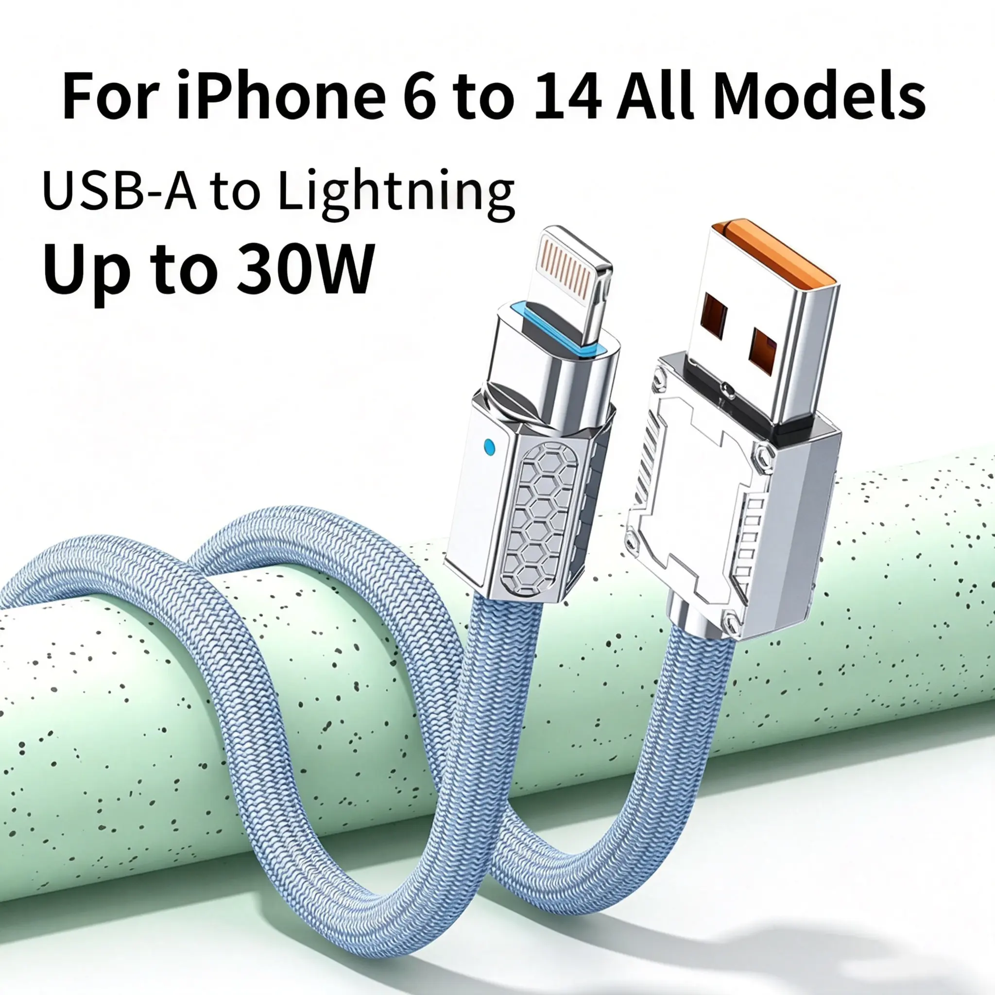 Braided Charging Cable,iPhone USB A to Lightning Fast Charging Cable, Thick Braided Cord for iPhone 6-14 plus Pro Max,Supports up to 30W PD fast charging Cable,Thickened Zinc Alloy Connector, 6mm Extra Thick Cable Body