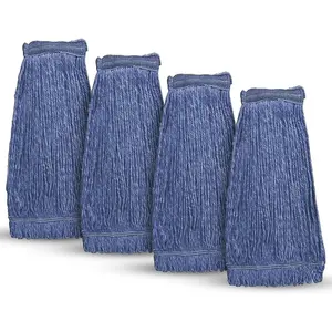 20oz Heavy Duty Cleaning Mop  Replacement - 4 Pack - Commercial Replacement, Wet Industrial Blue Cotton Looped End String  Refill