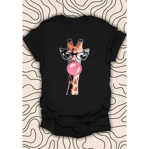 Bubblegum Giraffe Graphic Tee, Funny Animal T-shirt, Cute Novelty Top for Men Women, Quirky Zoo Outfit Gift