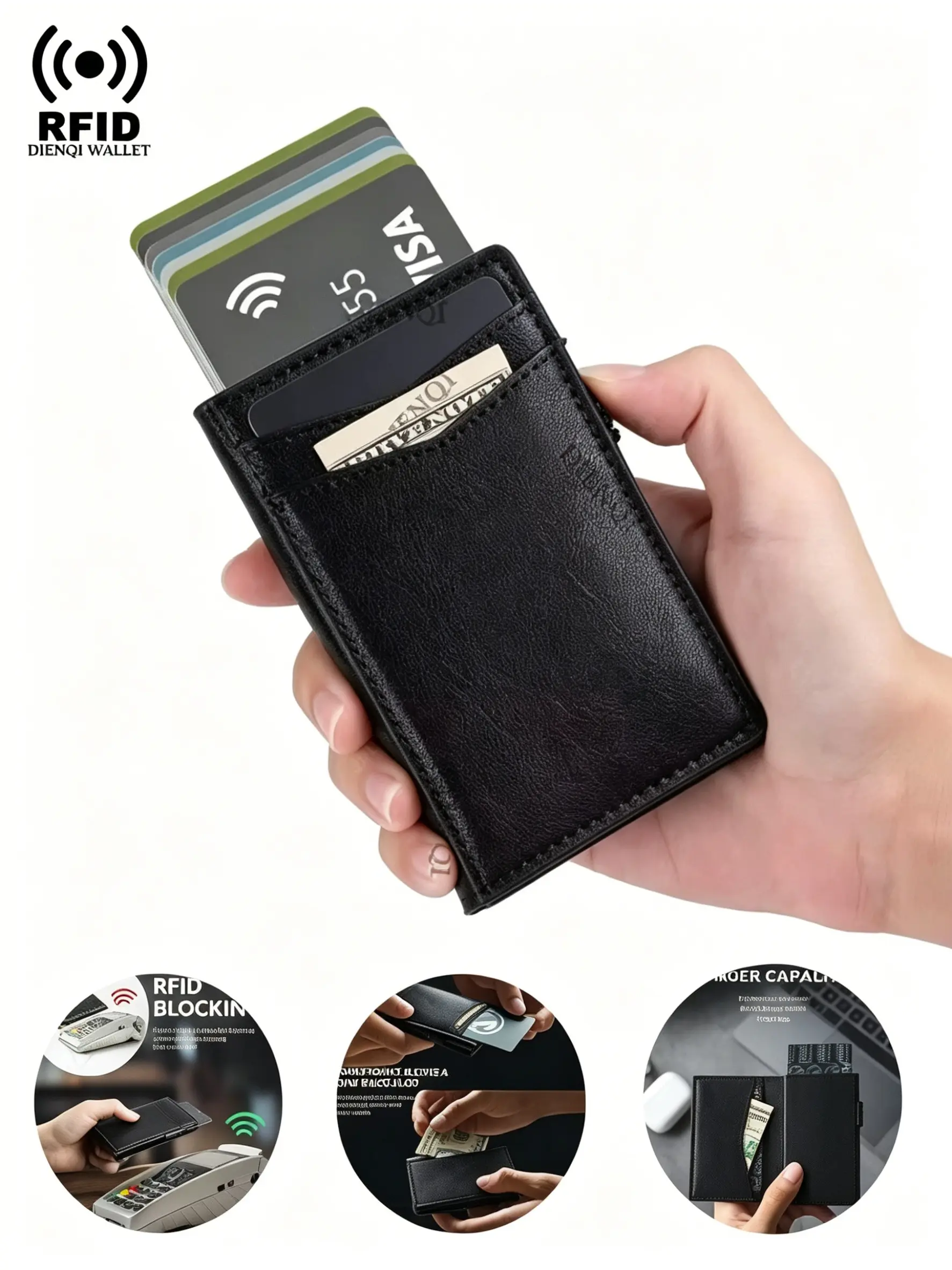 Minimalist RFID Blocking Smart Wallet, Business Pop Up Bank ID Credit Card Holder, Credit Card Organizer, Ultra Thin Card Case, Bifold Purse for Men