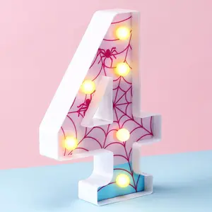 Spider LED Number Lights Birthday Party Decoration  Spider Light up Numbers Women Birthday Supplies for Marquee Night Christmas   Shower (Number 4)