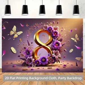 Floral & Butterfly Backdrop – Elegant Number Theme Tapestry, Wall Hanging, Photography Background, Polyester HD Print, Living Room, Bedroom, Party, Decor