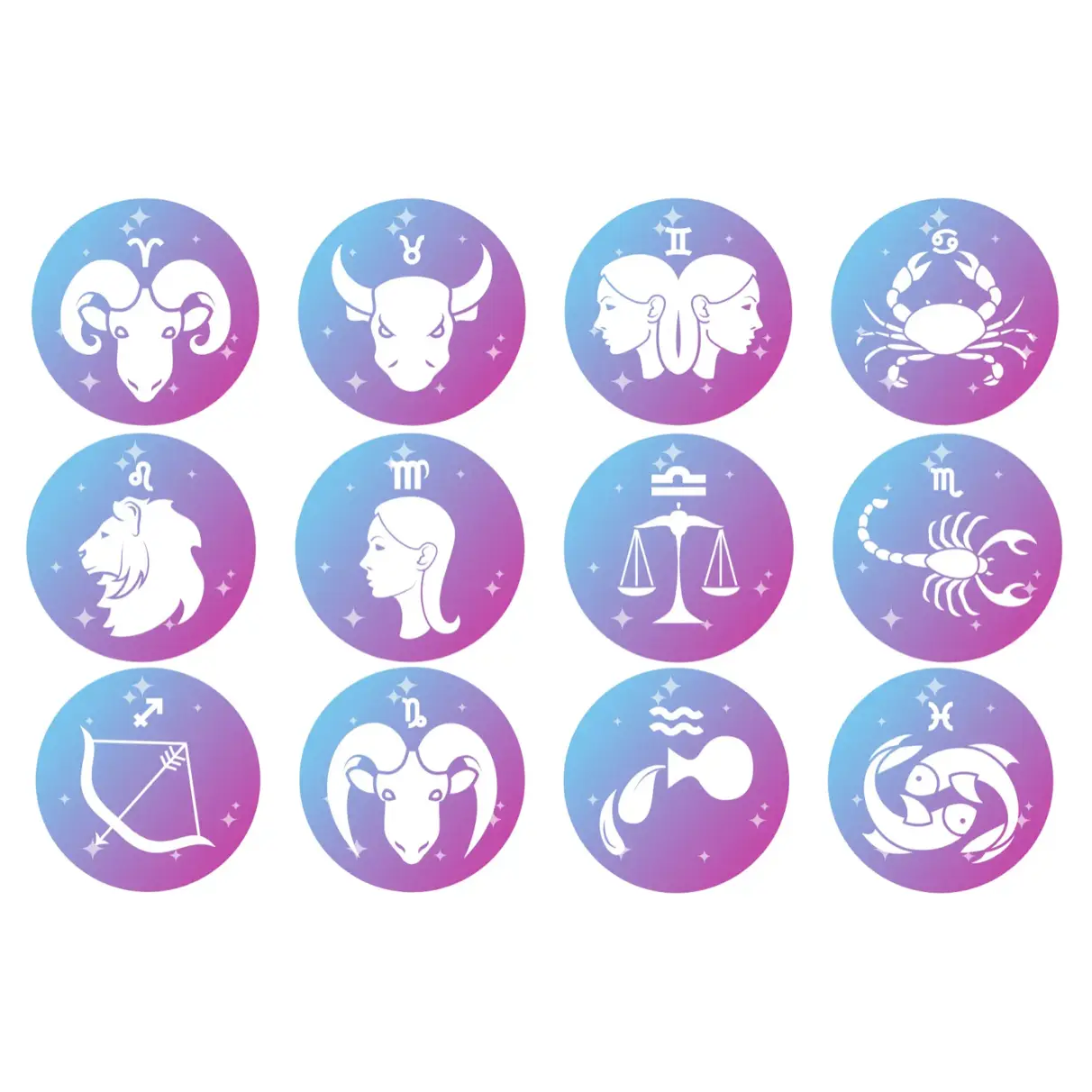 Set of 12 edible images for desserts, drink toppers, pre cut, many sizes available- zodiac signs