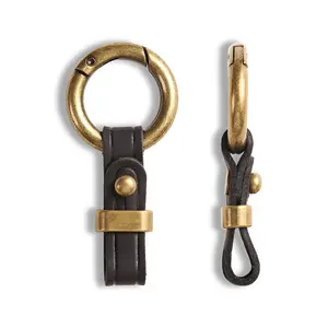 Retro Genuine Leather Keychain Anti-Lost Hanging Keyring for Car Keys with Brass Ring and Secure Strap