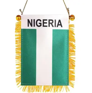 2 Pack-Nigeria Fringy Window Hanging Flag - Small Mini Nigerian Flag Banner for Car Rearview Mirror Décor - Fringed -Nigerian Hanging Flag with Suction Cup & Fringy-4x6 ''