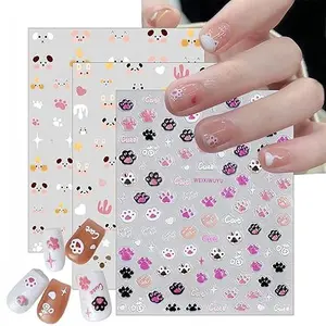 3 Sheets Cute Animal Nail Art Stickers Exquisite Cartoon Animal 5D Self- Adhesive Embossed Nail Decals Cute Puppy Cat Chick Nail Art Designs for Women and Girls Kids DIY Manicure Decorations