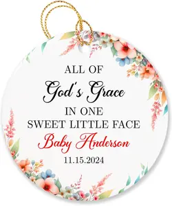 Personalized All of God's Grace in One Sweet Little Face Ornament, Customized Date & Name Godson/Goddaughter Ornament Gift, Christening Ornament Christmas 2024, Christian Baby Christmas Ornament Gift, All of God's Grace in One Sweet Ornament