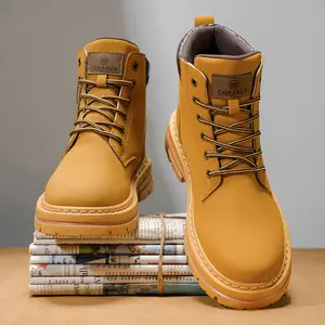CORASUN Men's Work Boots Khaki Snow Boots Waterproof PU Leather Lace-up Shoes Thick Fleece Lining Warm Casual Walking Hiking Outdoor Boots Durable Anti-slip PVC Sole Soft Lightweight Comfortable Tan Fashion Men Shoes