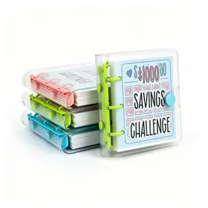 1000 Dollar Savings Challenge Book For Budgeting Cash Money Organizer 3-Ring Binder Clear PVC Cover Durable Metal Rings