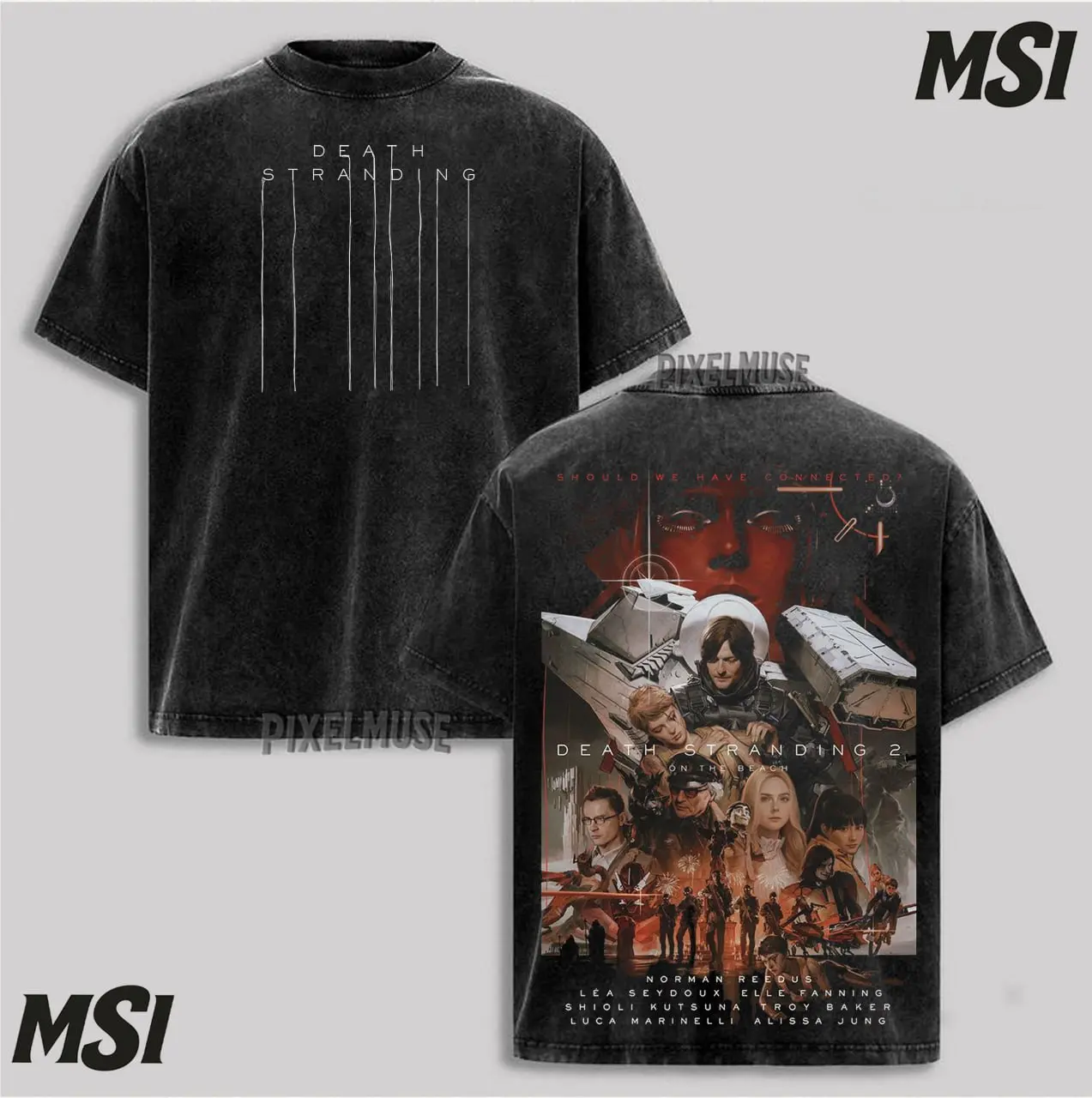 Death Stranding 2 Poster Graphic Tee: Oversize Washed T-Shirt, Hideo Kojima Game Merch, Sci-Fi Retro Gaming Streetwear.