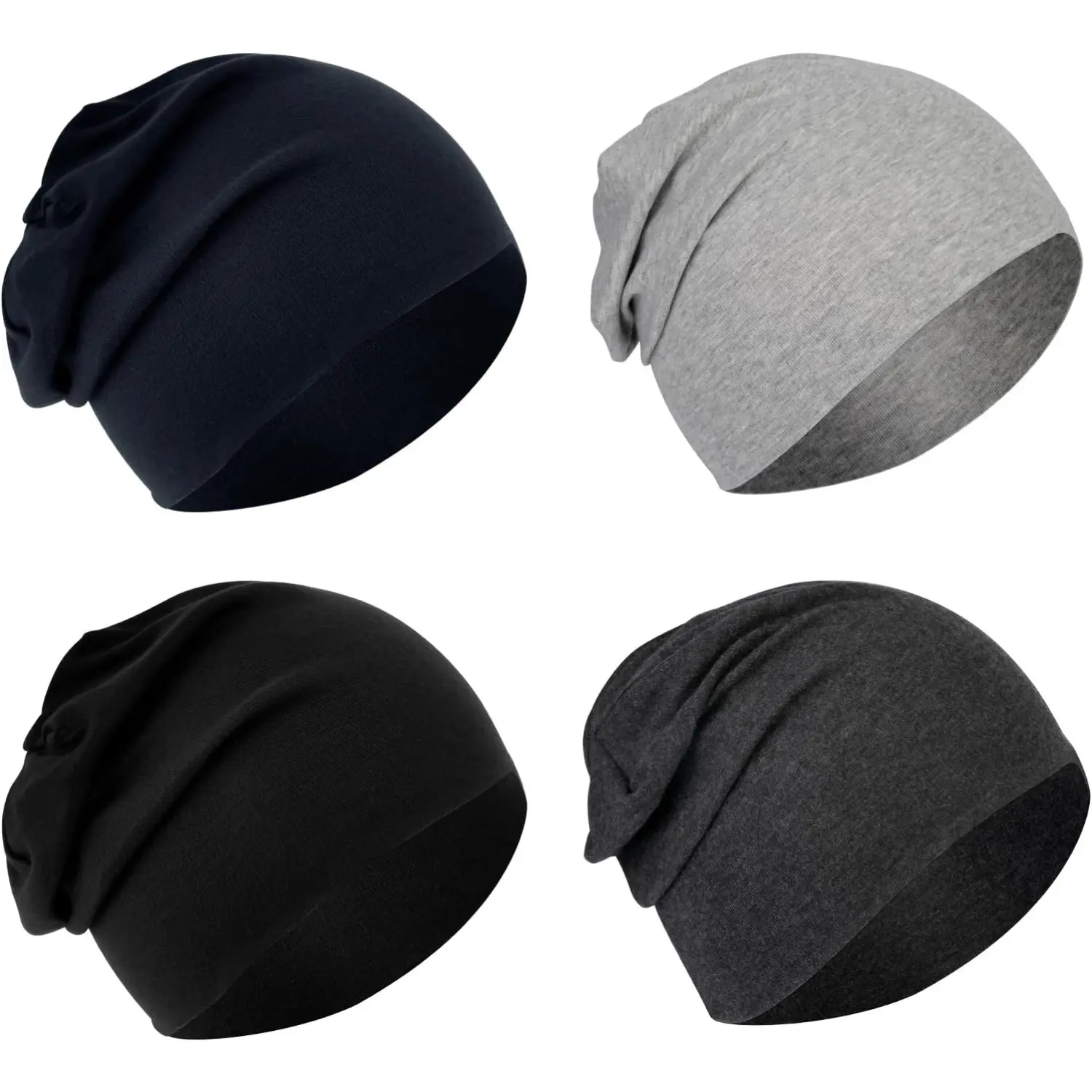 4 Pack Cotton Slouchy Beanies for Men and Women Soft Lightweight Skull Caps Hip Hop Style All Seasons Winter Hats