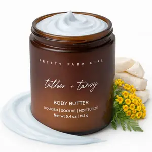 Pretty Farm Girl Tallow + Tansy Body Butter - Soothing & Revitalizing Hydration 5.4 oz Honey Moisture Nourishing Cream for Calming Inflammation and Redness Moisturizing Blend