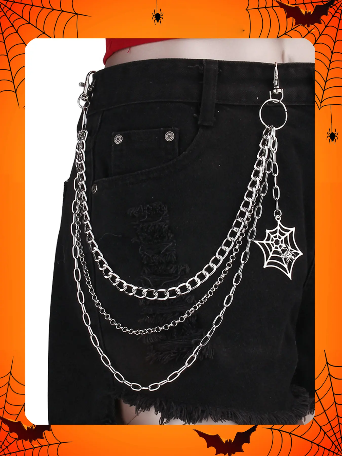 Punk Halloween Spider Pants Chain Adjustable Waist Chain Jean Chains for Women Men Pocket Chain for Pants Layered Biker Hip Punk Chains for Men Y2K Jewelry for Women Accessory Body Jewelry Silver Black Trendy Fashion for Music Festival
