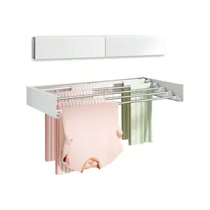 Wall Mounted Clothes Drying Rack, Foldable Wall Mount Laundry Drying Rack Folding Indoor, Drying Rack Clothing Collapsible, Towel Drying Rack With Wall Template, 5 Rods, 32", White