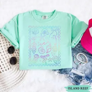 Comfort Colors Neon Seashell Shirt, Retro Beach Graphic Tee, Aesthetic Ocean Vibes T-Shirt, Coastal Cowgirl Summer Top, Neon Shell Graphic Shirt
