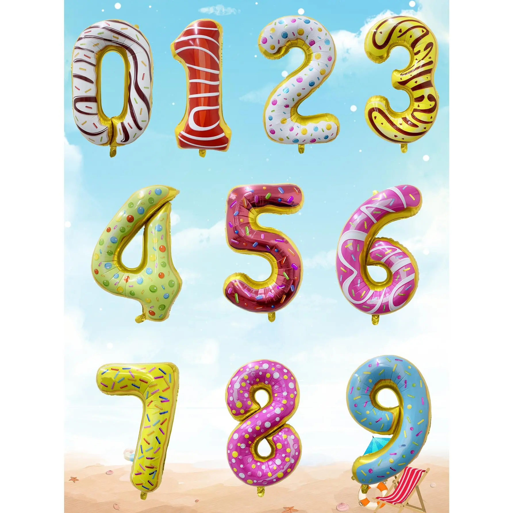 32 Inch Doughnut Number Balloons Digit Helium Balloon Birthday Party Wedding Anniversary Decorations Figure Ballon Giant Gold Foil Mylar Balloon 50