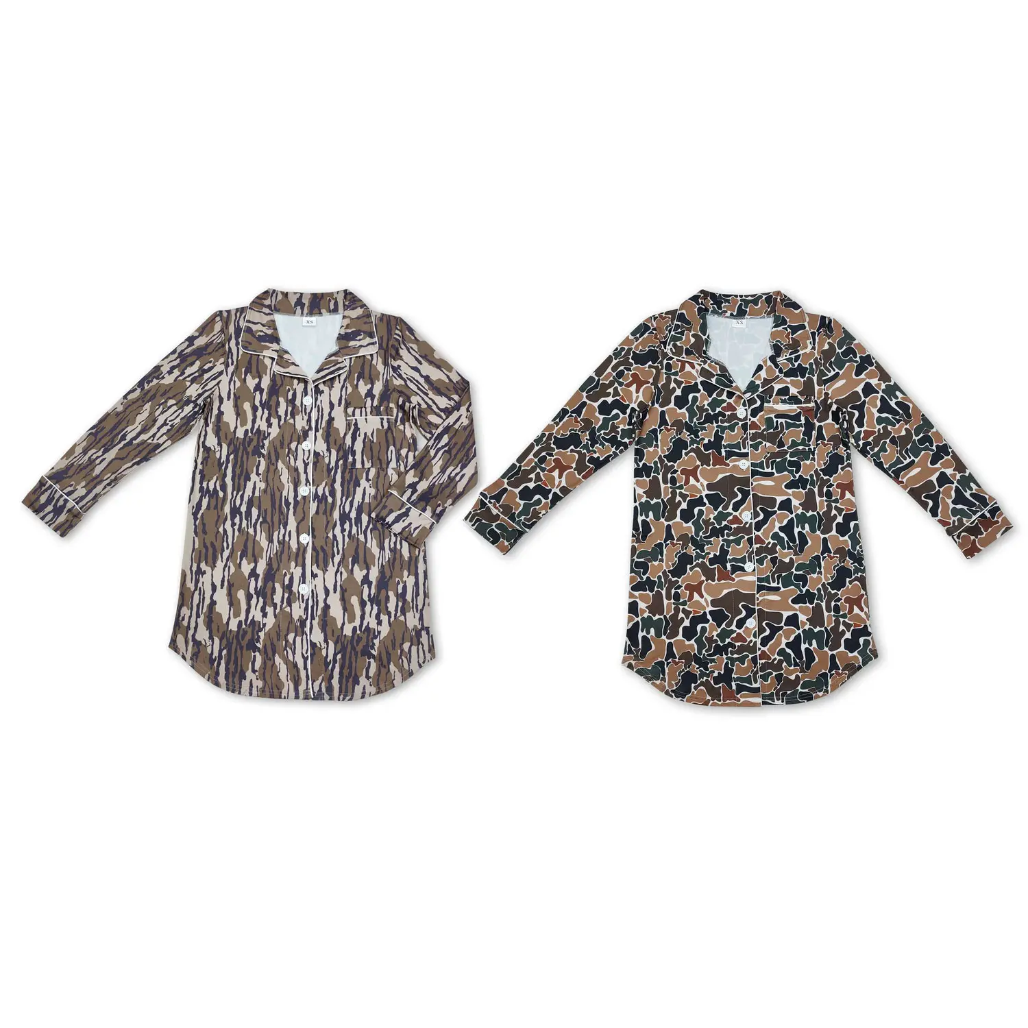 Women's Long Sleeve Sleep Dress in Soft Cotton-Spandex, Casual Camo Print T-Shirt Style Loungewear and Nightwear