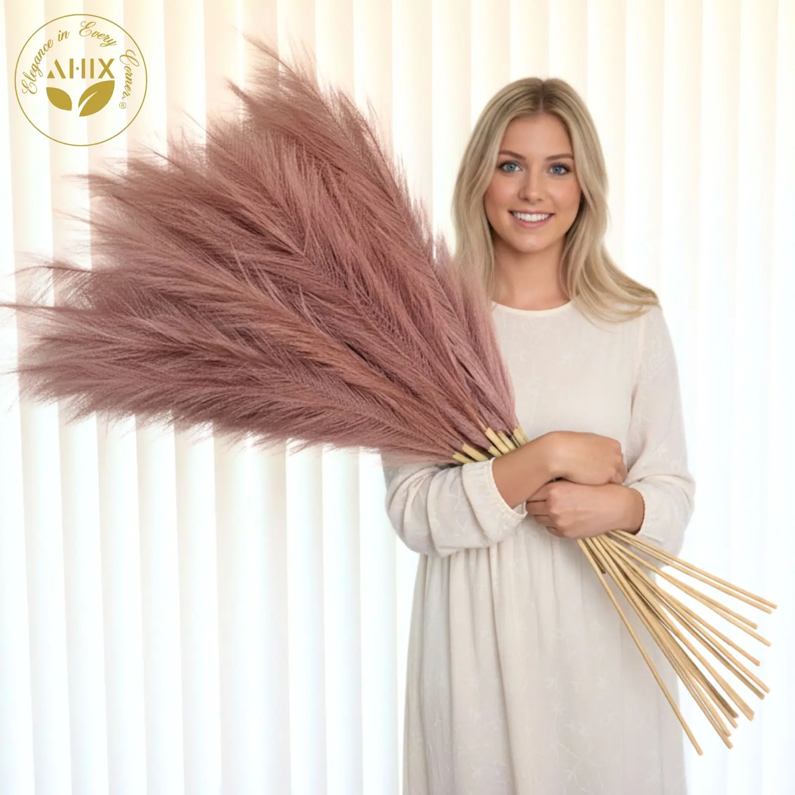 AHIX 8 Pcs 38-in Decorative Brown Silky Faux Pampas Grass Stems, Durable No-Pruning Artificial Plants for Bohemian Home Decor, Bathroom & Kitchen Vase Arrangements Centerpieces