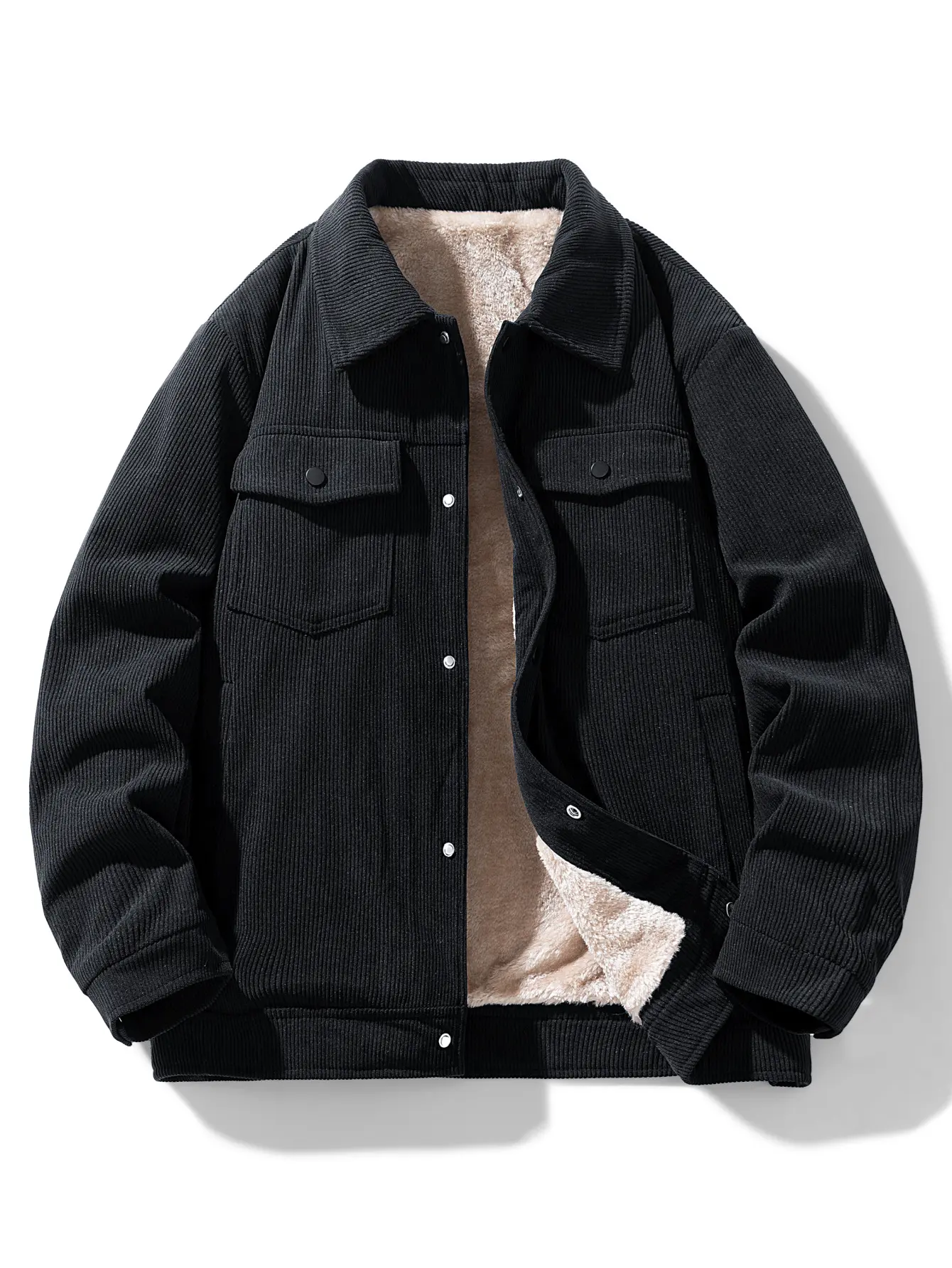 Winter Men's Corduroy Fleece Lined Jacket Turn-down Collar Casual Fashion Workwear Style Warm Thick Coat