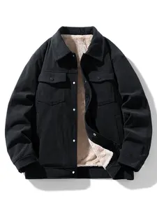 Winter Men's Corduroy Fleece Lined Jacket Turn-down Collar Casual Fashion Workwear Style Warm Thick Coat