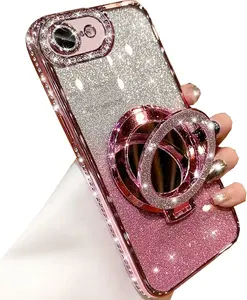 Kickstand Glitter Case for  16e,[Compatible with Magsafe] Luxury Bling Sparkly Rhinestones with Camera Protector & Makeup Mirror Women Girls Case for  16e 6.1" 2025,