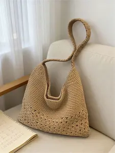 Fashion Vintage Woven Design Large Capacity Tote Bag, Simple Lazy Style Commuter Bag, Stylish Retro Handbag for Daily Use