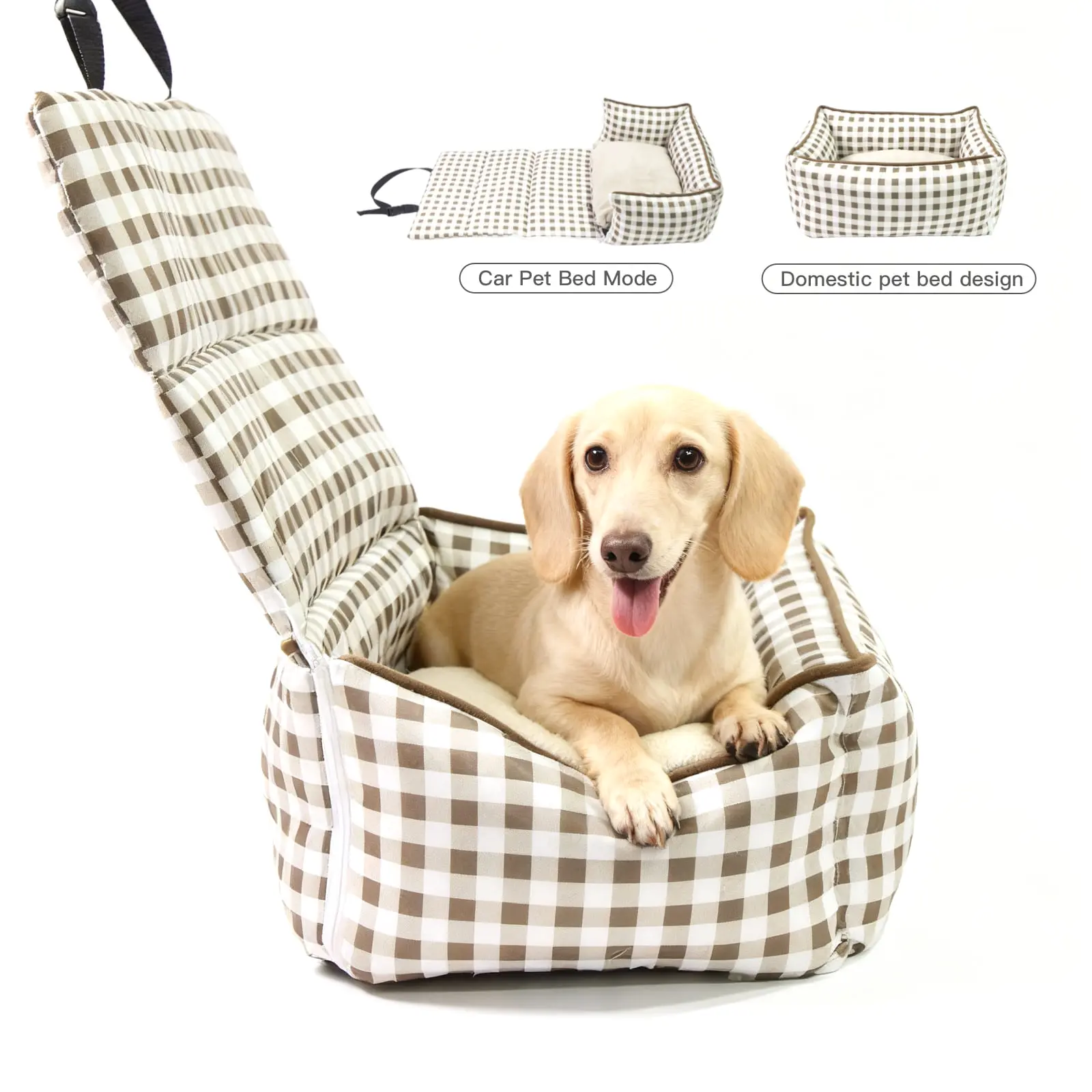 Portable Pet Car Seat for Small Dogs Summer 3-Fold Travel Dog Cat Bed Breathable Detachable Plaid Carrier Elevated Safety Booster Cooling Dual-Use Nest for Chihuahua Pomeranian Poodle Lightweight Sturdy Travel Essentials Seat Cover Towel Seat Cover Sets