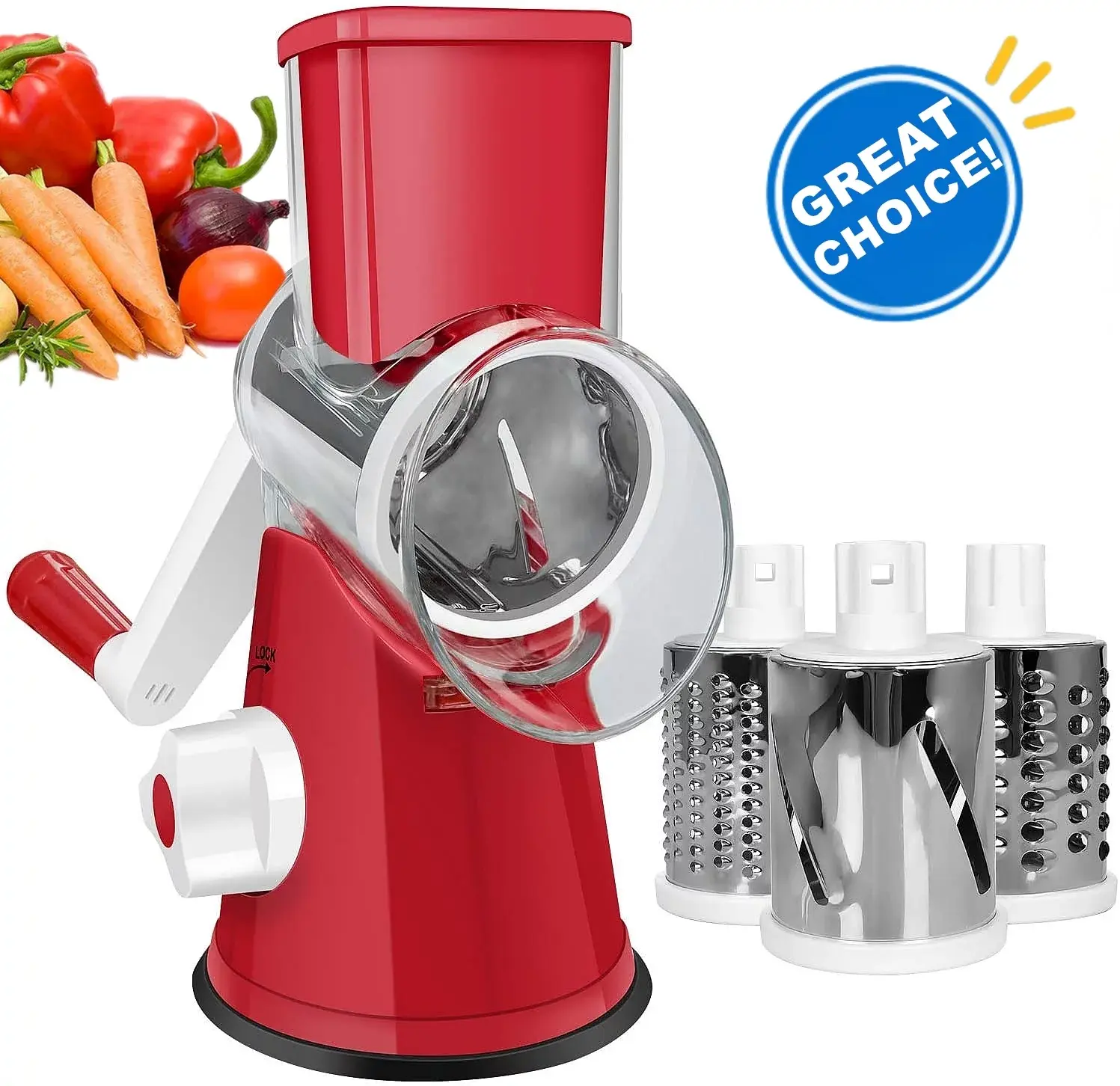 Cofelife Rotary Cheese Grater, Vegetable Chopper, Efficient Graters for Kitchen with 3 Interchangeable round Stainless Steel Blades, Easy to Clean Cheese Shredder for Fruit, Vegetables, Nuts, Chocolat Cofelife