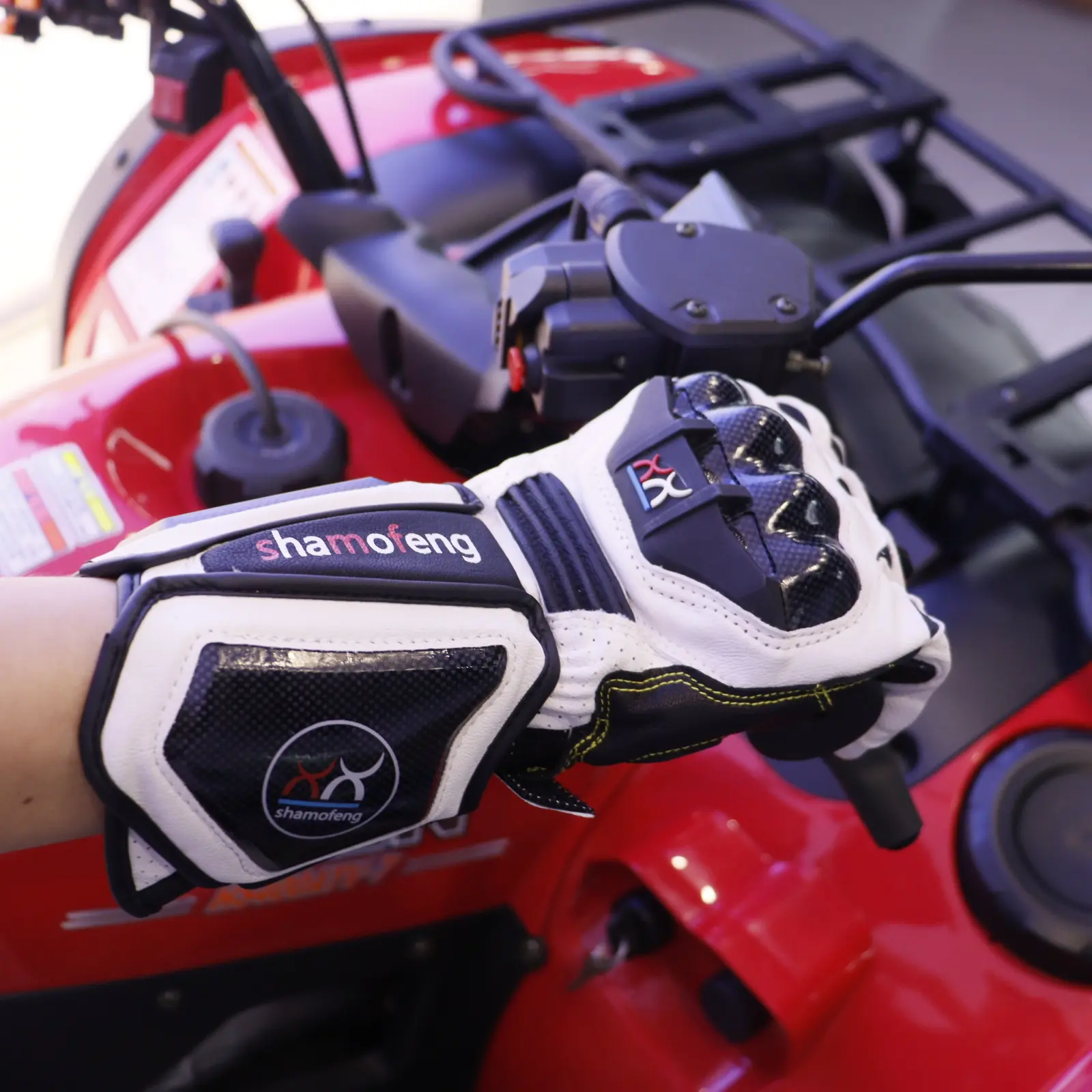 Shamofeng Leather Motorcycle Gloves for Men and Women,Powersports Carbon Fiber Knuckle Protection Motorbike Gloves