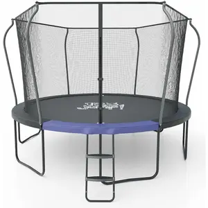 123JUMP by Skywalker Trampolines 10FT 12FT 14FT Outdoor Trampoline with Enclosure and Ladder, Round Recreational Trampoline for Kids with ASTM Approval, Spring Pad Cover, Heavy Duty Jump Mat