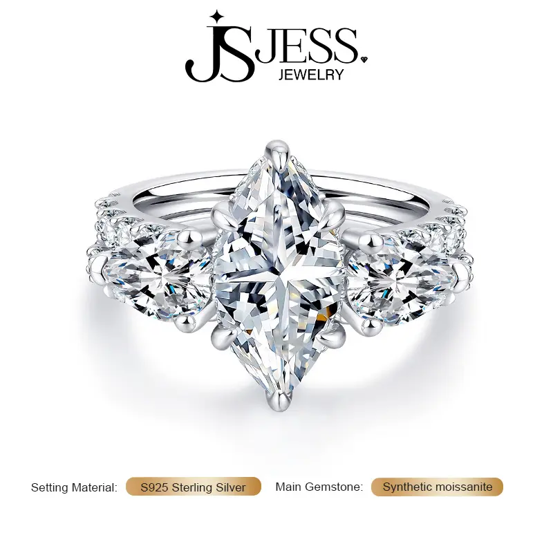 【Luna】6CT Full Moissanite Stackable Ring 3ct Marquise Main Stone DE Color VVS1  S925 Sterling silver Engagement Ring Set for Women