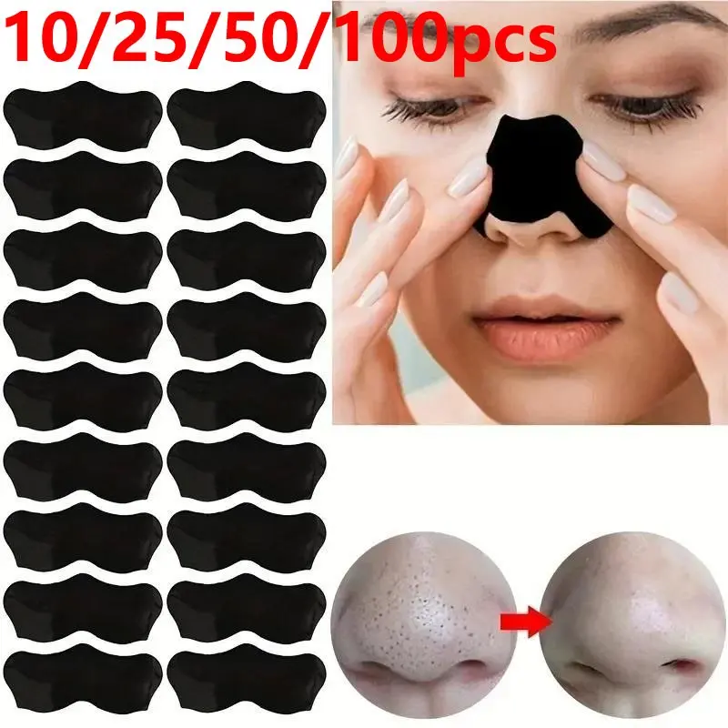 10/25/50/100pcs Premium Gentle Bamboo Charcoal Blackhead Removal Nose Strips, Exfoliating Beauty Deep Cleansing Nasal Care Patches, Nose Sticker, Nose Strips for Pores
