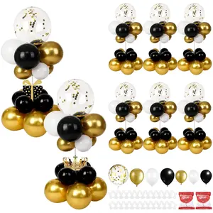 8 Set Black & Gold Balloon Column Table Centerpieces for Birthday, Wedding & New Year Decor