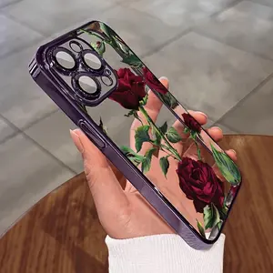 Flaming Rose Pattern Mobile Phone Protective Shell - Full Lens Protection, Anti-Scratch, Anti-Fingerprint, Compatible with iPhone X, XS, 11, 12, 13, 14, 15, 16 Pro Max/Plus, Shockproof Non-Slip Classic Hybrid Casing Protector Screen Protector