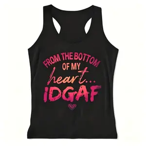 Women's Sassy Quote Racerback Tank Top - "From The Bottom Of My Heart... IDGAF" Statement Tank Tops,summervibes