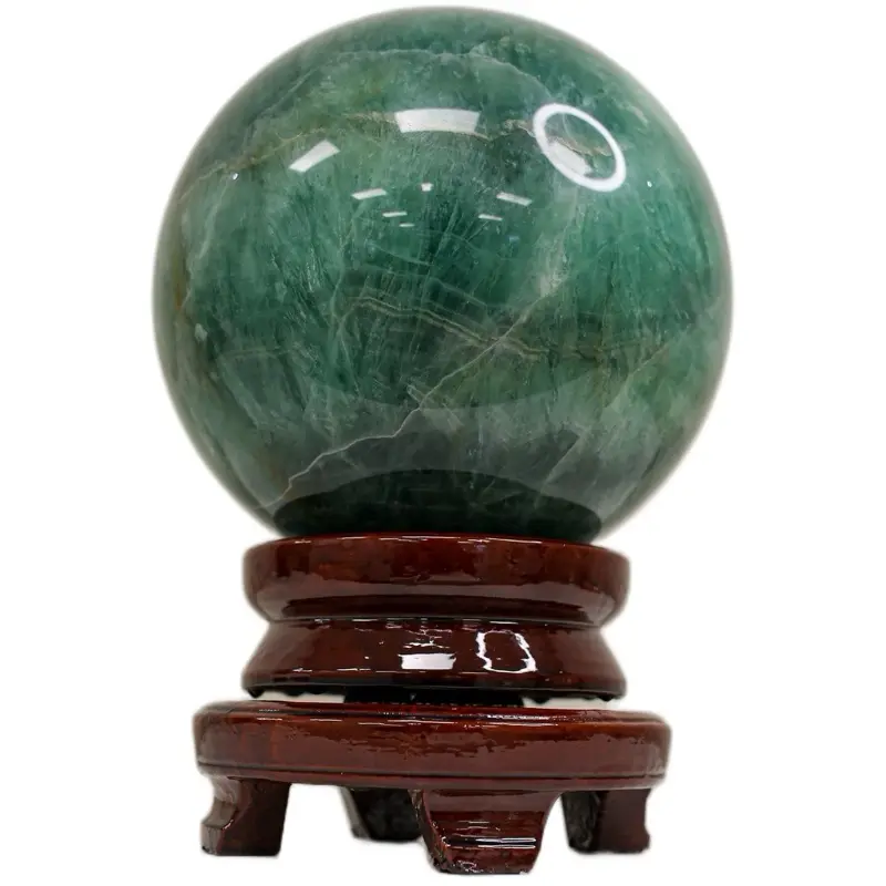 Giant Fluorite Sphere on Wooden Stand - 30–40 lbs ≈13.6–18.1 kg Natural Crystal Specimen with Rich Green Color and Unique Stand Design