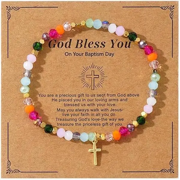 September Laurel S Cross Bracelet for Women Beaded Bracelet Baptism Christian First Confirmation Communion Religious Gifts Easter Basket Stuffers