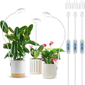Grow Lights for Indoor Plants Full Spectrum Clip on Plant Lights 3 Pack White Halo Grow Lamp with 360° Gooseneck 6/12/16H Timer 3 Light Modes 5 Dimmable