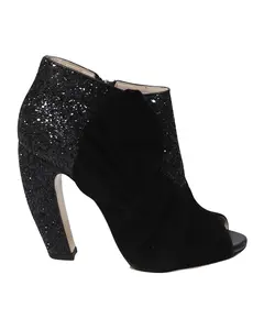 Pre-owned Miu Miu Women's Miu Miu 115mm Glitter Booties in Black Suede by Rebag